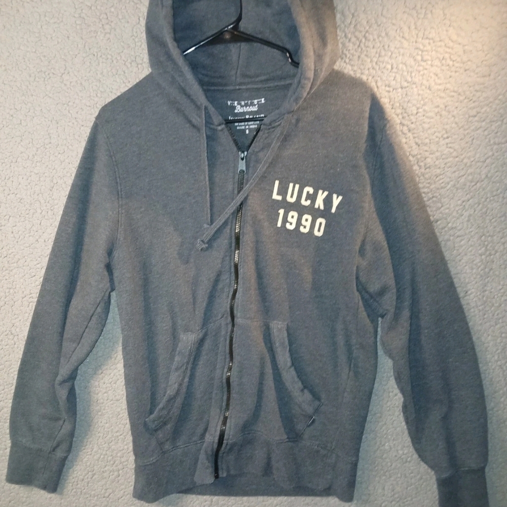 Lucky Brand Hoodie Venice Burnout Charcoal Gray Size Small Full Zipper